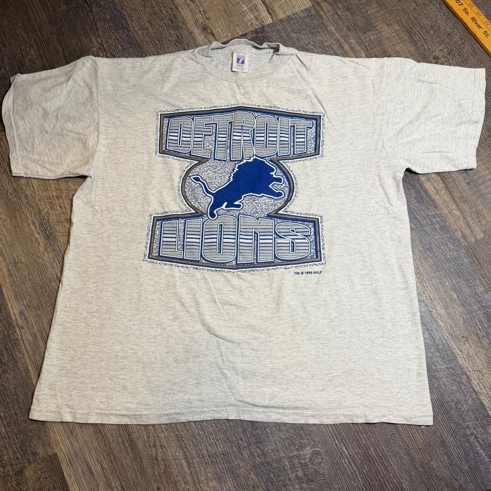 Vintage 1996 Detroit Lions Logo 7 T-Shirt Mens XL Heather Gray NFL Football Tee